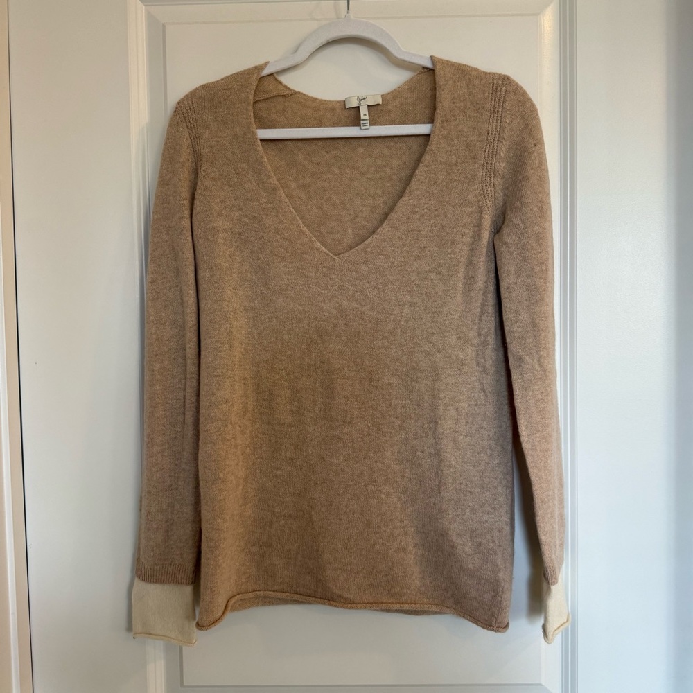 Joie Neutral Tan V-neck Cashmere Sweater